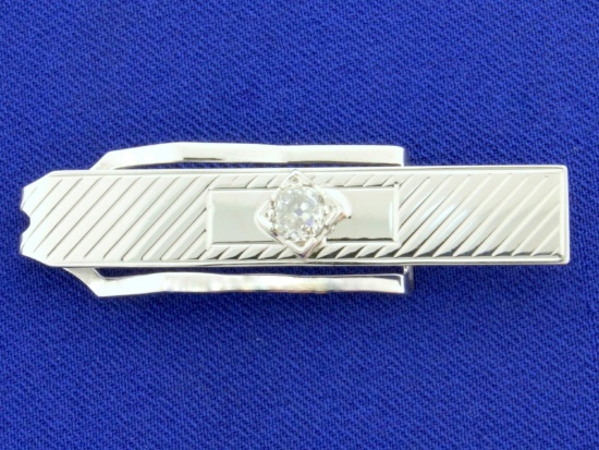 Vintage Old European Cut Diamond Tie Clip In 10k White Gold