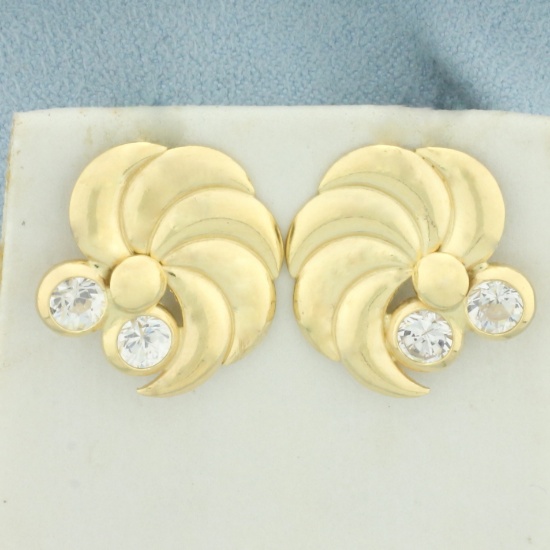 Pinwheel Design Cz Earrings In 18k Yellow Gold