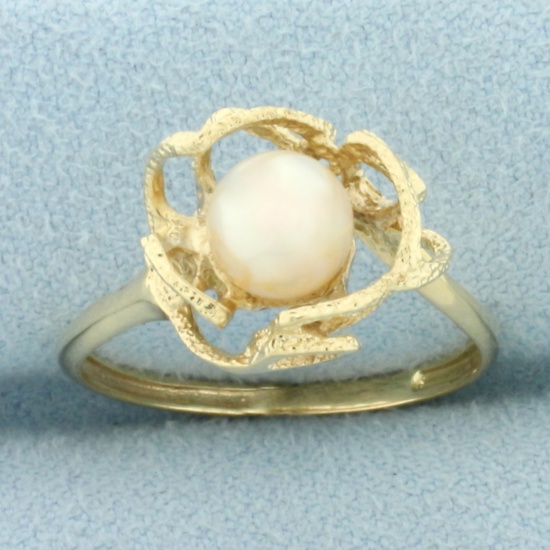 Cultured Akoya Pearl Ring In 14k Yellow Gold
