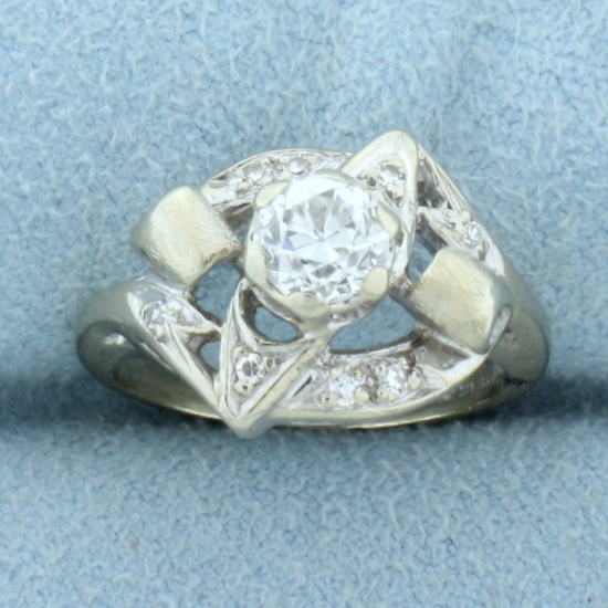 Antique Old European Cut Diamond Ring In 14k White Gold