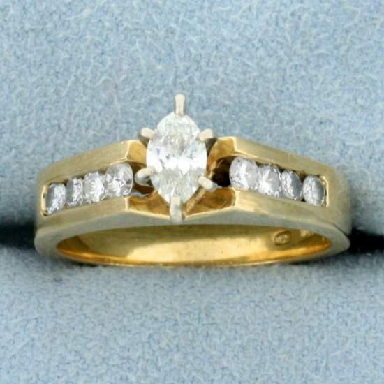 Vintage Diamond Marquise Engagement Ring In 14k Yellow Gold