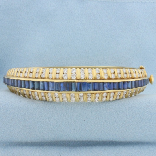 Designer 5ct Sapphire And Diamond Bangle Bracelet In 18k Yellow Gold