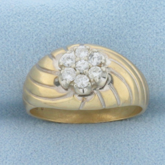 Vintage Diamond Flower Design Dome Ring In 14k Yellow Gold