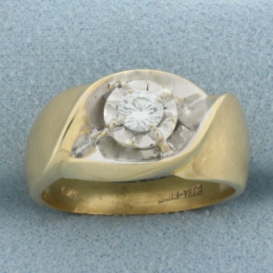 Diamond Solitaire Engagement Ring In 14k Yellow Gold With Matte Finish