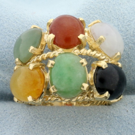 Designer Jade Statement Ring In 14k Yellow Gold