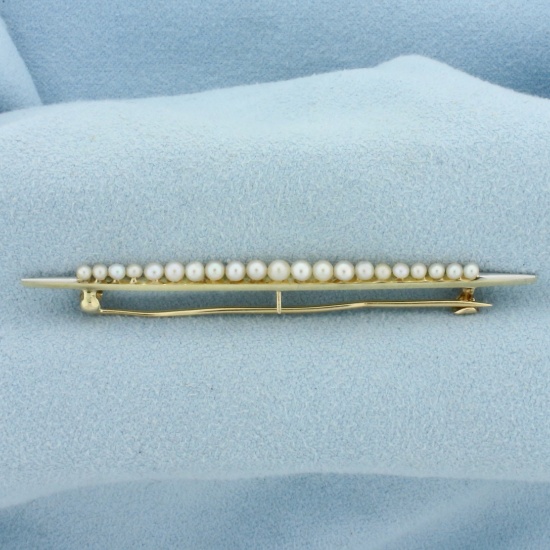 Vintage Seed Pearl Pin Brooch In 14k Yellow Gold