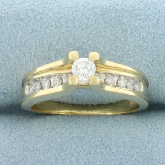 Cathedral Diamond Engagement Ring In 14k Yellow Gold