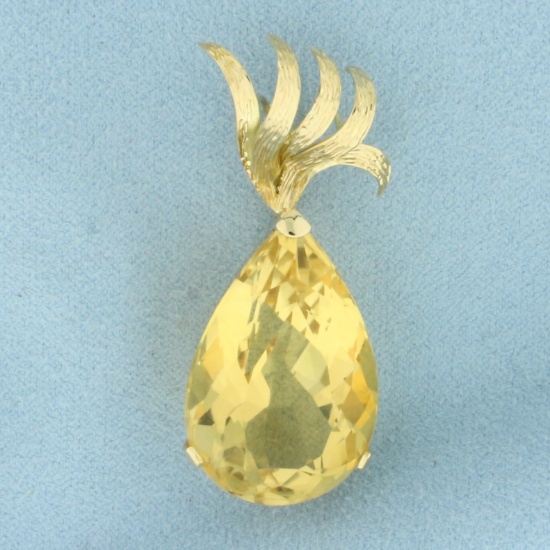 Citrine Pineapple Pendant In 18k Yellow Gold