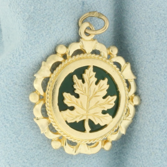Nature Leaf Jade Charm In 14k Yellow Gold