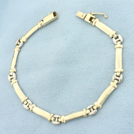 Two Tone Link Bracelet In 14k Yellow And White Gold