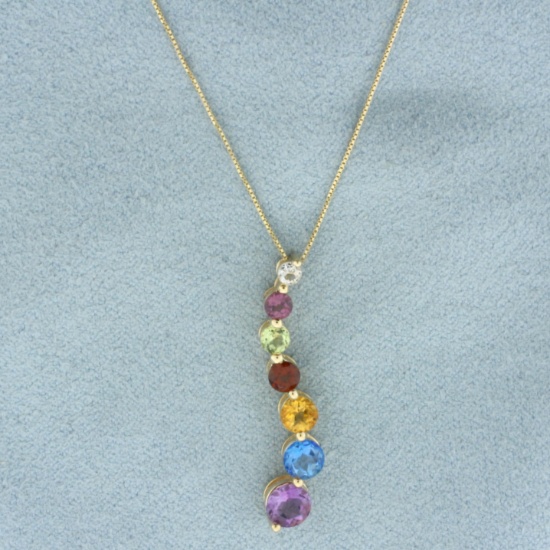 Rainbow Gemstone Journey Necklace In 14k Yellow Gold