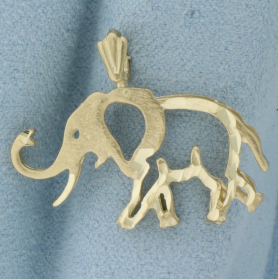 Diamond Cut Cutout Elephant Pendant In 14k Yellow Gold