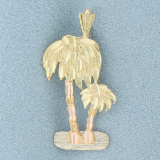 Diamond Cut Palm Tree Pendant In 14k White, Yellow, And Rose Gold