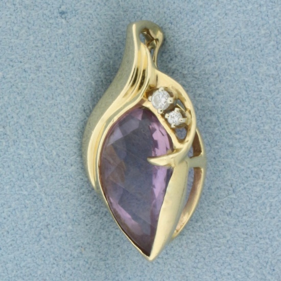 Amethyst And Diamond Pendant Or Slide In 14k Yellow Gold