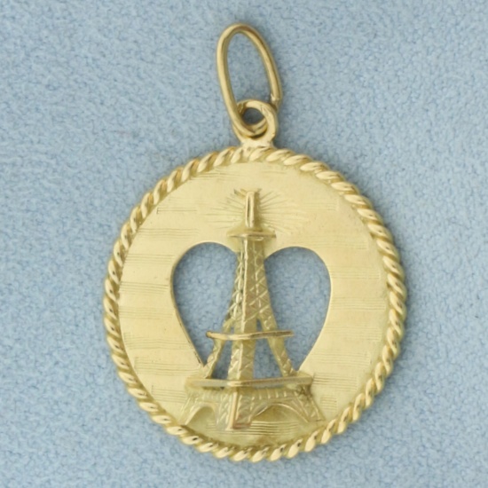 3-d Eiffel Tower Heart Charm Or Pendant In 18k Yellow Gold