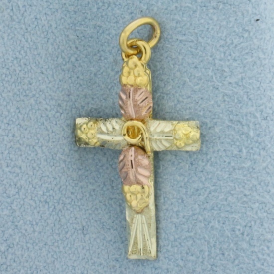 Nature Design Cross Charm Or Pendant In 12k Yellow, Rose, And White Gold