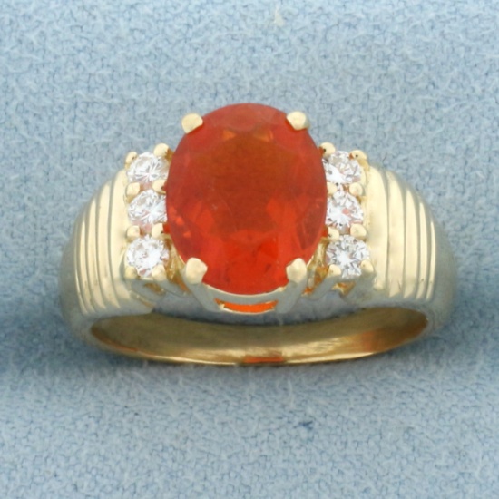 Fire Opal And Diamond Ring In 18k Yellow Gold