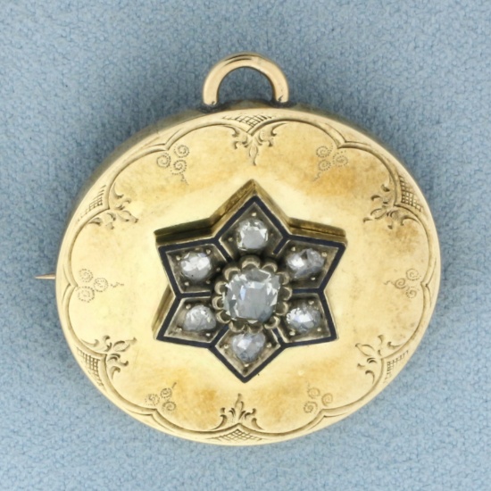 Antique Rose Diamond Pin Brooch Or Pendant In 14k Yellow Gold