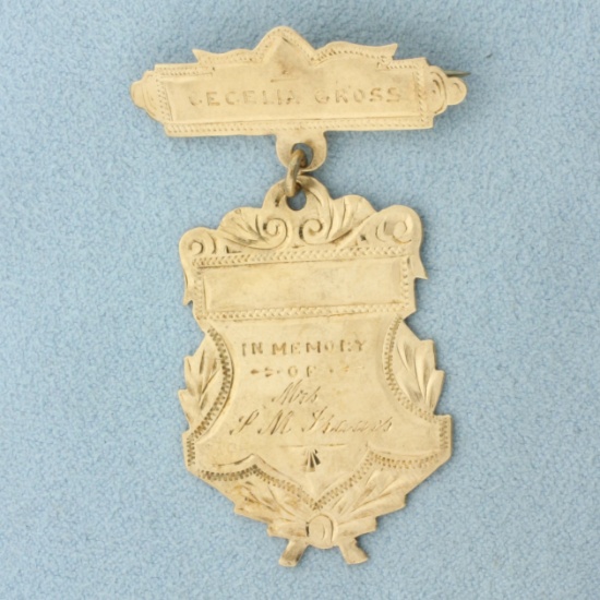 Antique Lambert Brothers Mourning Pin Brooch In 10k Yellow Gold