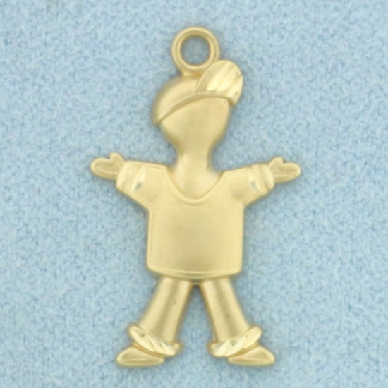 Diamond Cut Little Boy Charm Or Pendant In 14k Yellow Gold