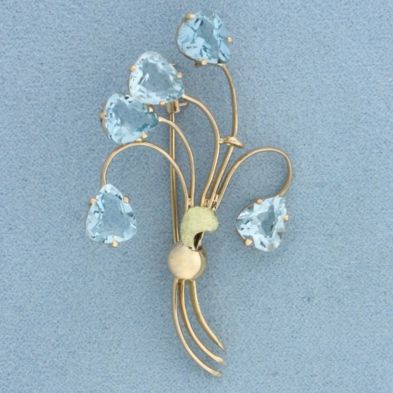 Aquamarine Flower Bouquet Brooch Pin In 14k Yellow Gold