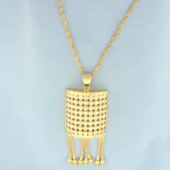 Diamond Cut Two Tone Dangle Necklace In 21k Yellow And White Gold