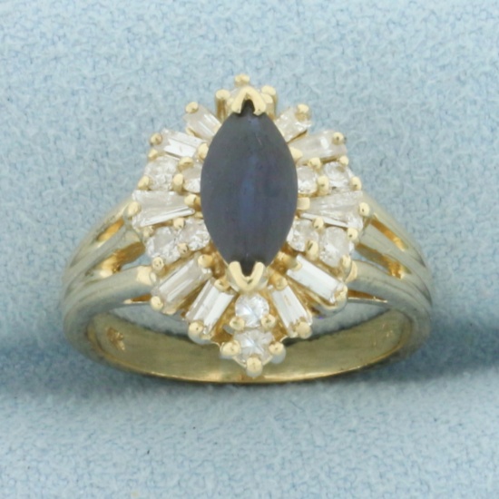 Sapphire And Diamond Halo Ring In 14k Yellow Gold
