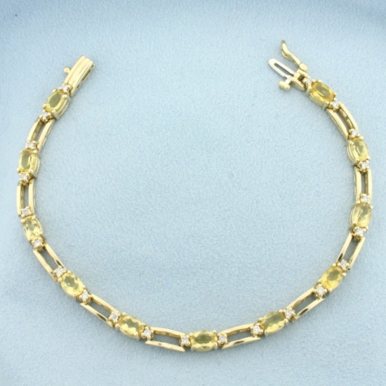Citrine And Diamond Tennis Bracelet In 14k Yellow Gold
