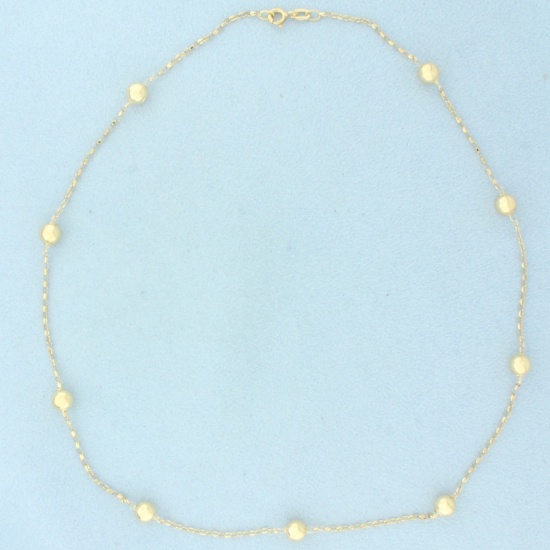 Italian Ball Bead Station Necklace In 14k Yellow Gold