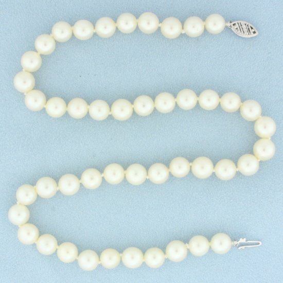 Cultured Akoya Pearl Strand Necklace With 14k White Gold Filigree Locking Clasp