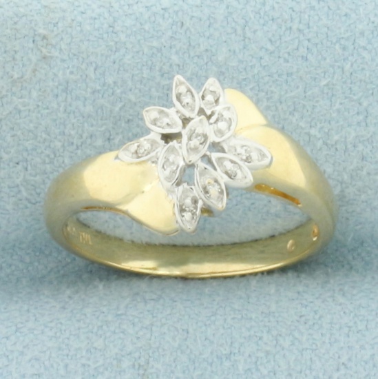Diamond Leaf Nature Design Ring In 14k Yellow Gold