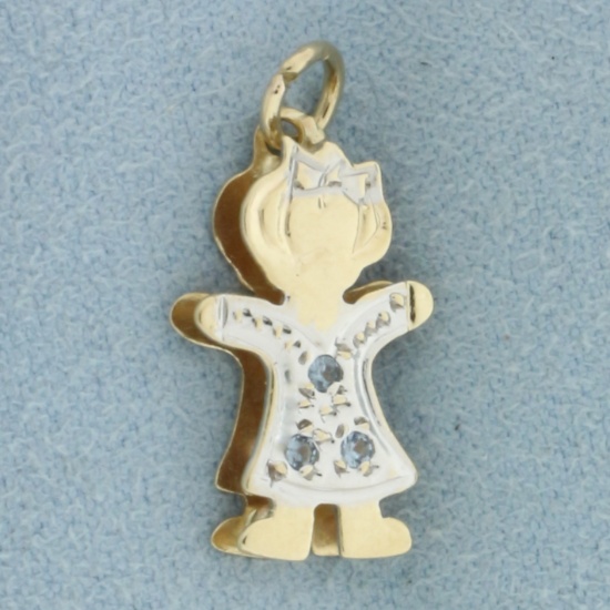 Aquamarine Little Girl Charm In 14k Yellow Gold