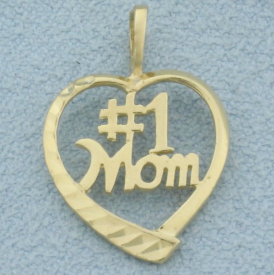 Heart #1 Mom Pendant In 14k Yellow Gold