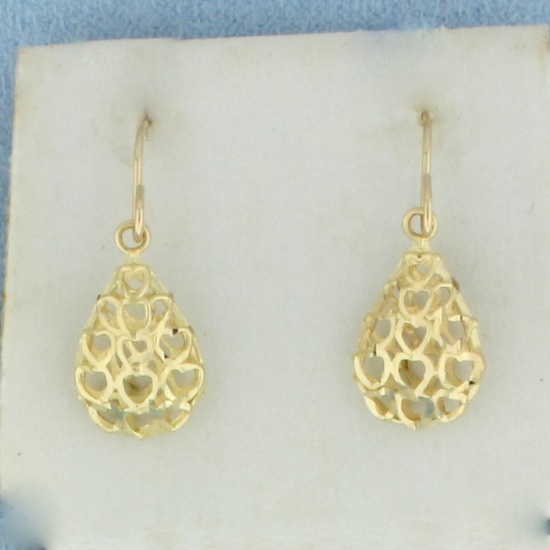 Filigree Teardrop Dangle Earrings In 10k Yellow Gold