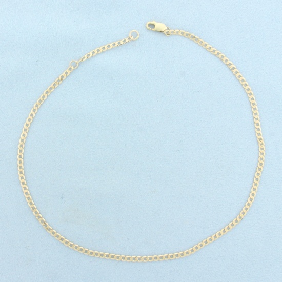 Italian Curb Link Adjustable Anklet In 14k Yellow Gold