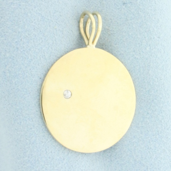 Diamond Engravable Medallion Disc Pendant In 14k Yellow Gold