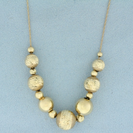 Diamond Cut Ball Bead Necklace In 14k Yellow Gold