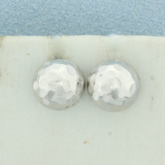 Hammered Dome Button Earrings In 14k White Gold
