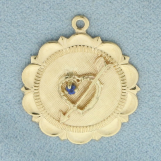 Inscribable Sapphire Arrow Through Heart Pendant Or Charm In 14k Yellow Gold