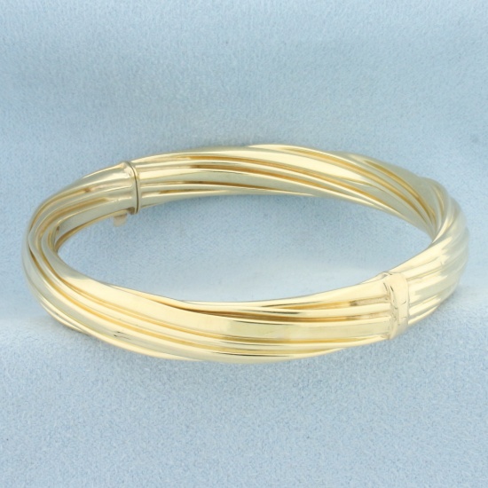 Hinged Twisting Design Bangle Bracelet In 14k Yellow Gold