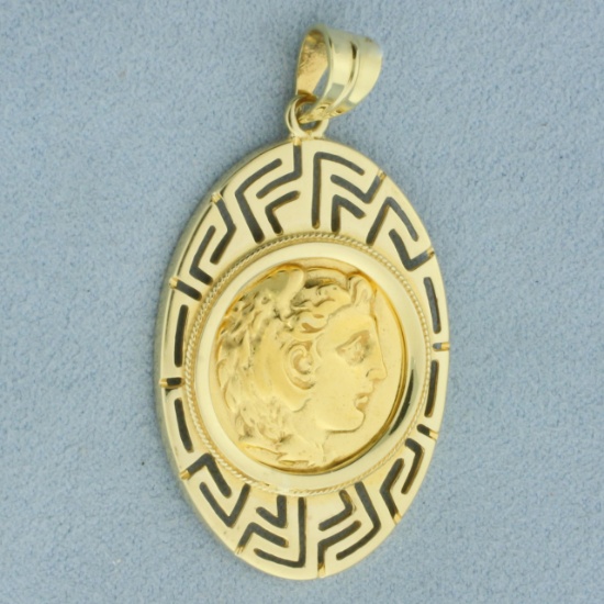 Alexander The Great Greek Key Coin Pendant In 14k Yellow Gold