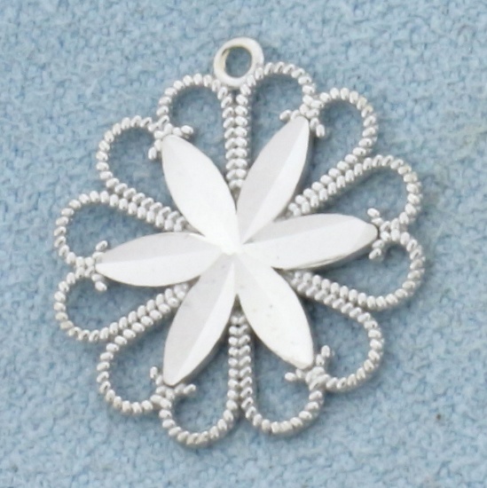 Diamond Cut Flower Pendant In 14k White Gold