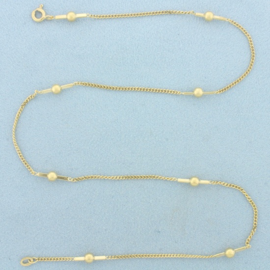 Ball Bead Curb Link Station Choker Necklace In 14k Yellow Gold