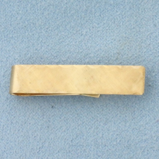 Vintage Etched Tie Bar Clip In 14k Yellow Gold