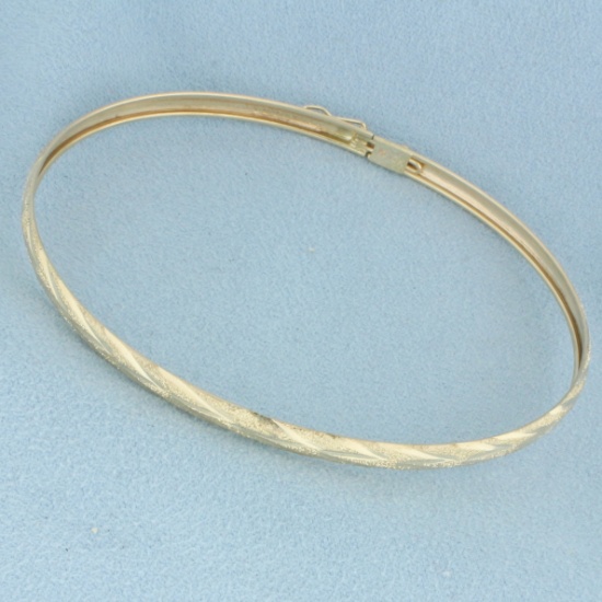 Sandblast Finish Bangle Bracelet In 10k Yellow Gold