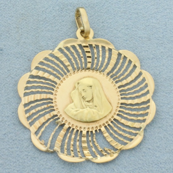 Vintage Virgin Mary Pendant In 18k Yellow Gold