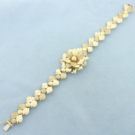 Italian Designer Flower Bracelet In 14k Yellow Gold
