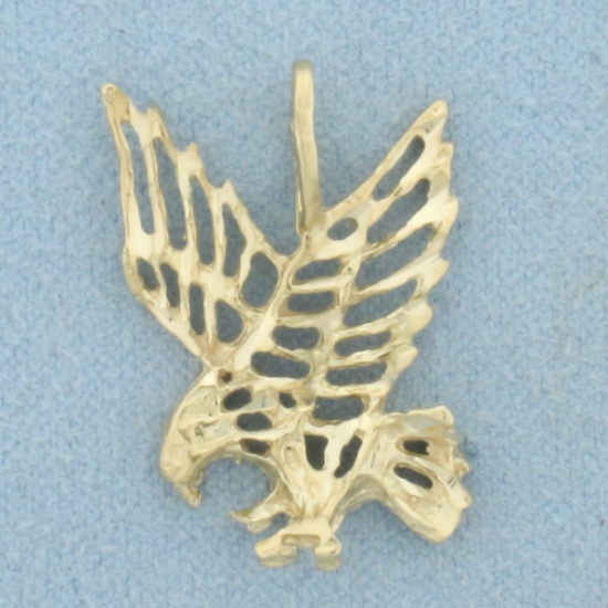 Diamond Cut Eagle Pendant In 14k Yellow Gold