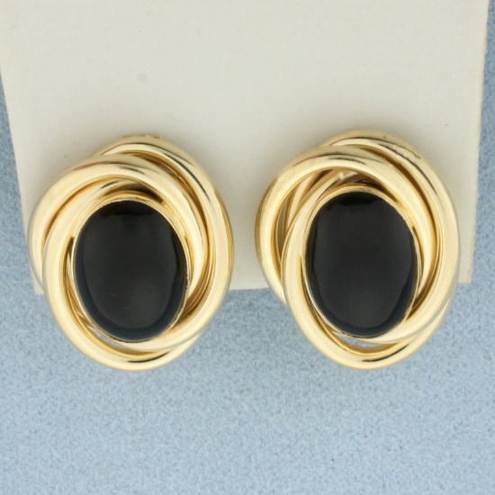 Vintage Onyx Button Earrings In 14k Yellow Gold