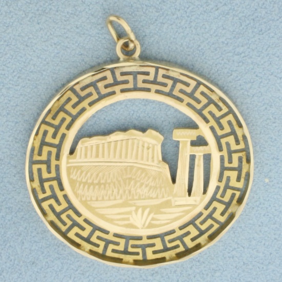 Greek Parthenon Medallion Pendant In 14k Yellow Gold